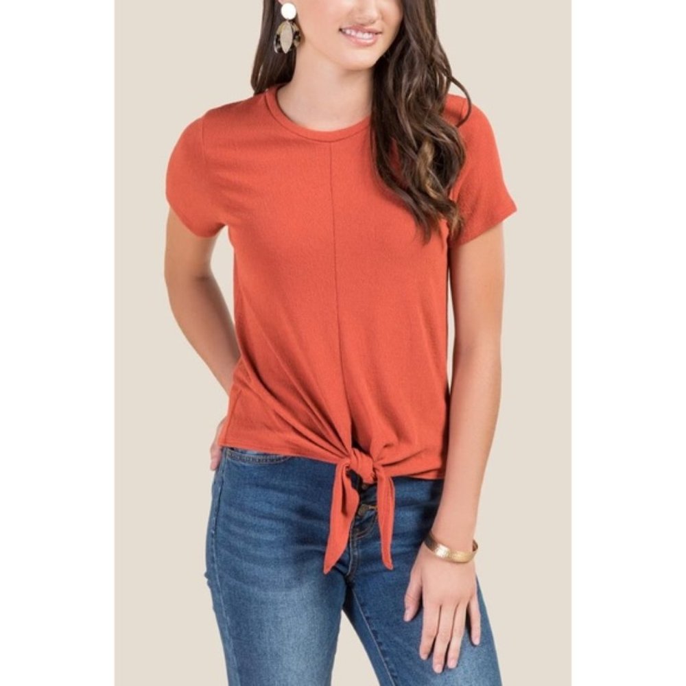 Orange tie-front tee
